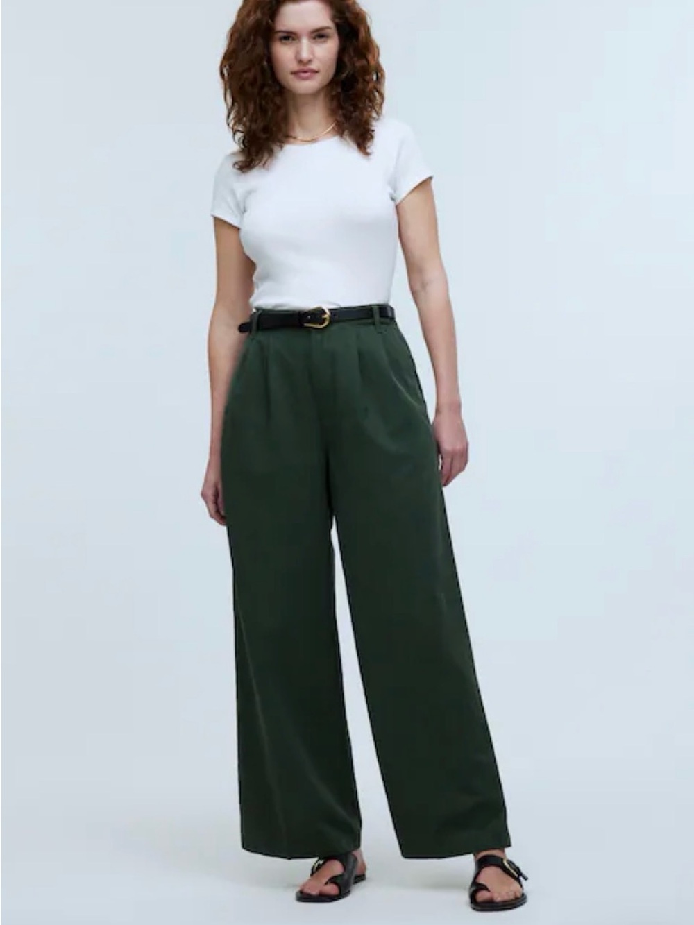 Madewell The Curvy Harlow Wide Leg, Drapey Twill, Dark Forest Pants Trousers, 6